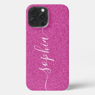 Roze Glitter Script Modern iPhone Case iPhone 13 Pro Max Hoesje