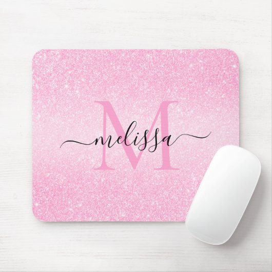 Roze Glitter Script Name Monogram Muismat (Met muis)