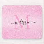 Roze Glitter Script Name Monogram Muismat<br><div class="desc">Roze Glitter Script Name Monogram Design</div>