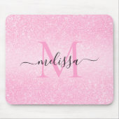 Roze Glitter Script Name Monogram Muismat (Voorkant)