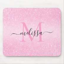 Roze Glitter Script Name Monogram Muismat