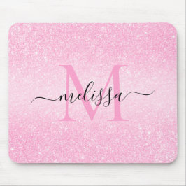 Roze Glitter Script Name Monogram Muismat