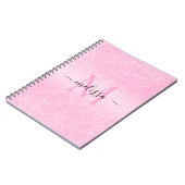 Roze Glitter Script Name Monogram Notitieboek (Linkerzijde)