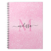 Roze Glitter Script Name Monogram Notitieboek (Voorkant)