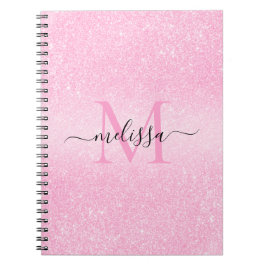 Roze Glitter Script Name Monogram Notitieboek