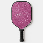 Roze glitter scriptnaam pickleball paddle (Voorkant)