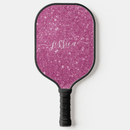 Roze glitter scriptnaam pickleball paddle