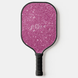 Roze glitter scriptnaam pickleball paddle