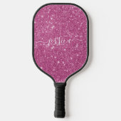 Roze glitter scriptnaam pickleball paddle (Achterkant)