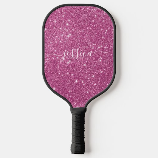 Roze glitter scriptnaam pickleball paddle (Achterkant)