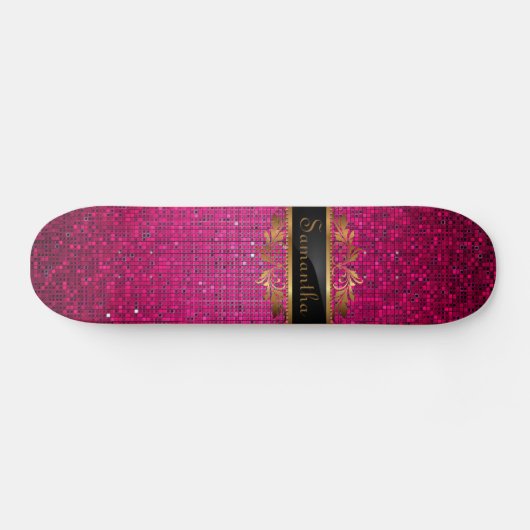Roze Glitter Sequin Disco Glitz Comp Skateboard (Horizontaal)