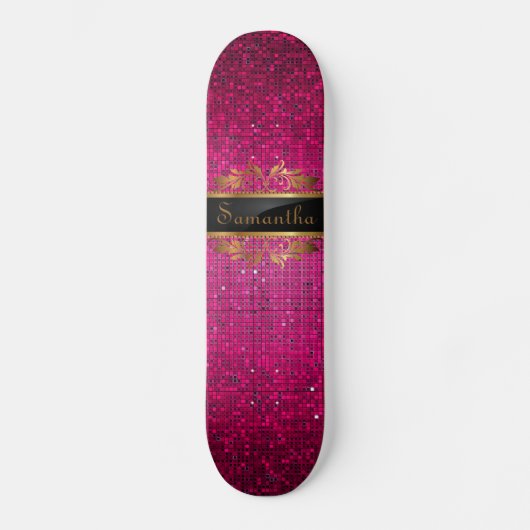 Roze Glitter Sequin Disco Glitz Comp Skateboard (Voorkant)