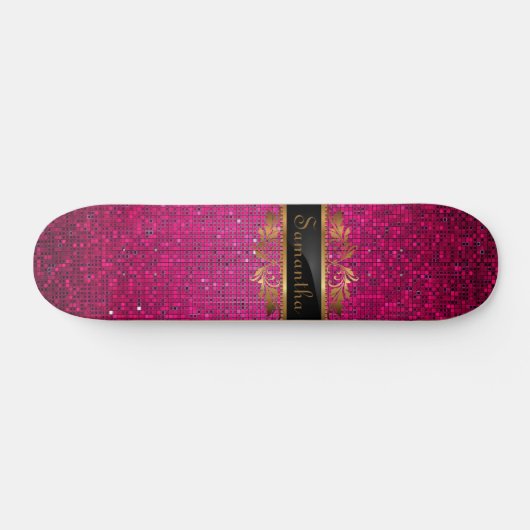 Roze Glitter Sequin Disco Glitz Mini Skateboard (Horizontaal)