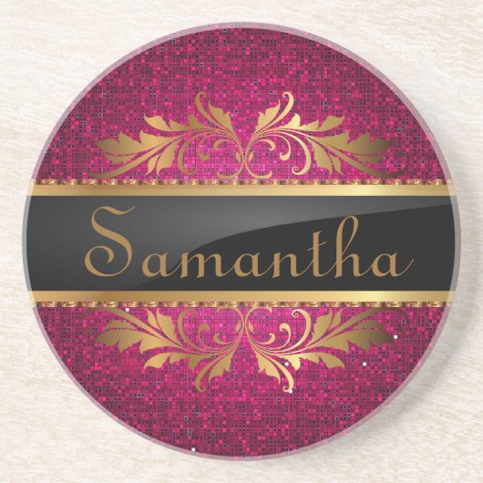 Roze Glitter Sequin Disco Glitz Pattern-Onderzette Zandsteen Onderzetter (Voorkant)