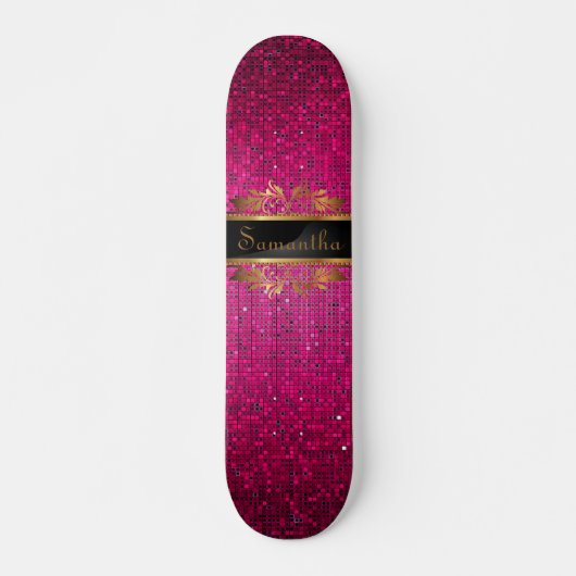 Roze Glitter Sequin Disco Old School Skateboard (Voorkant)