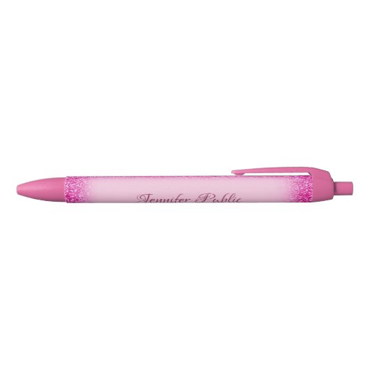 Roze Glitter Shiny Personal Name Sjabloon Zwarte Inkt Pen (Bovenkant)