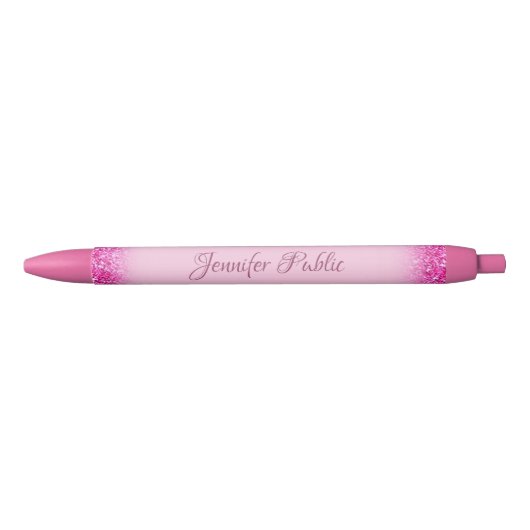 Roze Glitter Shiny Personal Name Sjabloon Zwarte Inkt Pen (Voorkant)