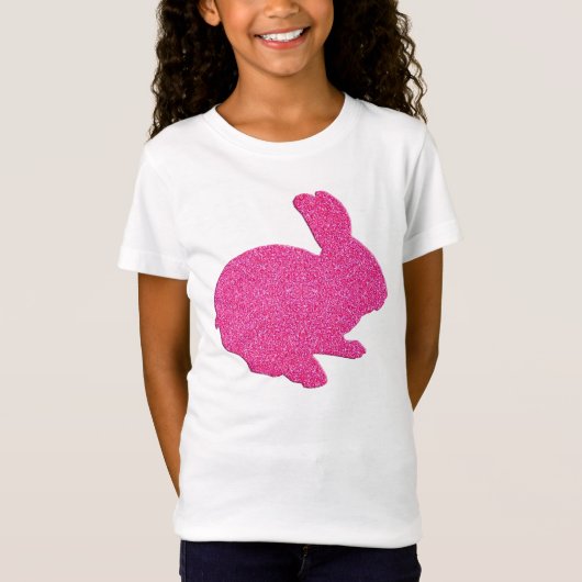 Roze Glitter Silhouette Easter Bunny Shirt (Voorkant)