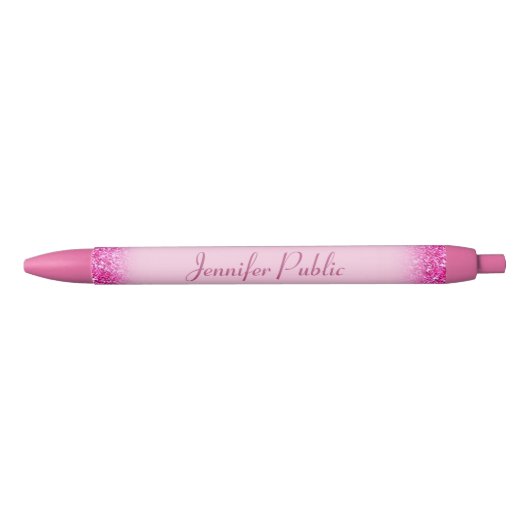 Roze Glitter Sjabloon Hand Geschreven Naam Zwarte Inkt Pen (Voorkant)
