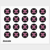 Roze Glitter Skull en Crossbones op Zwart Ronde Sticker (Vel)