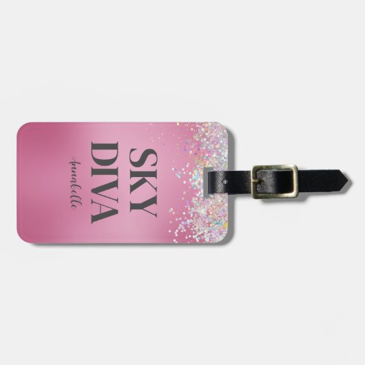 Roze Glitter Sky Diva Bagagelabel (Voorkant horizontaal)