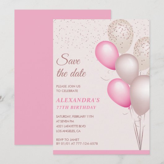 Roze Glitter Sla de datum op 77ste verjaardag Kaart (Voorkant / Achterkant)