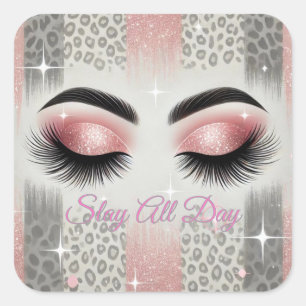 Roze glitter "Slay All Day" wimper Vierkante Sticker