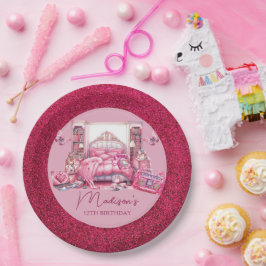 Roze Glitter Sleepover Meisje Verjaardag Papieren Bordje