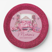 Roze Glitter Sleepover Meisje Verjaardag Papieren Bordje (Voorkant)