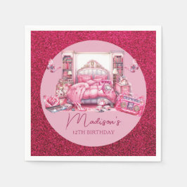 Roze Glitter Sleepover Meisje Verjaardag Servet