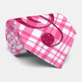 Roze Glitter Sleutel op Roze Schotse Ruit Stropdas (Opgerold)