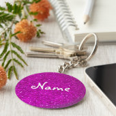Roze glitter sleutelhanger met nepglimpers (Zijkant)