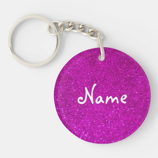 Roze glitter sleutelhanger met nepgloei en naam (Voorkant)