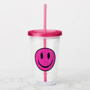 Roze Glitter Smile Face Acryl Drinkbeker