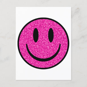 Roze Glitter Smile Face Briefkaart