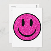 Roze Glitter Smile Face Briefkaart (Voorkant / Achterkant)