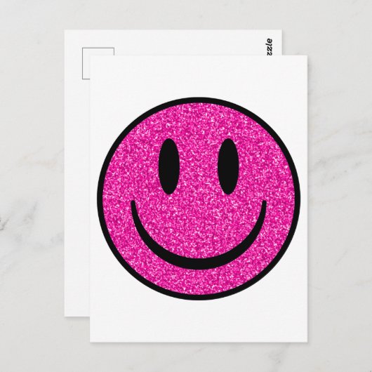 Roze Glitter Smile Face Briefkaart (Voorkant / Achterkant)