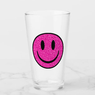 Roze Glitter Smile Face Glas