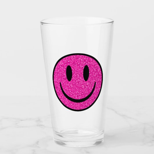Roze Glitter Smile Face Glas (Voorkant)