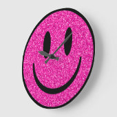 Roze Glitter Smile Face Grote Klok (Hoek)
