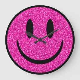 Roze Glitter Smile Face Grote Klok