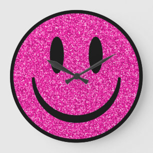 Roze Glitter Smile Face Grote Klok