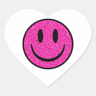 Roze Glitter Smile Face Hart Sticker