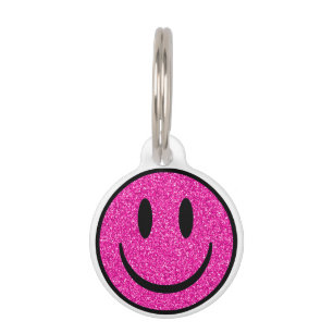 Roze Glitter Smile Face Huisdierpenning
