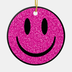 Roze Glitter Smile Face Keramisch Ornament