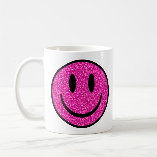 Roze Glitter Smile Face Koffiemok (Links)