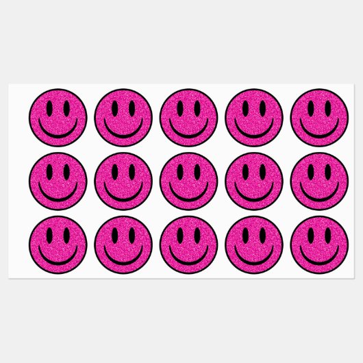 Roze Glitter Smile Face Labels (Vel)