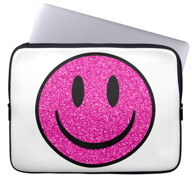 Roze Glitter Smile Face Laptop Sleeve (Voorkant)