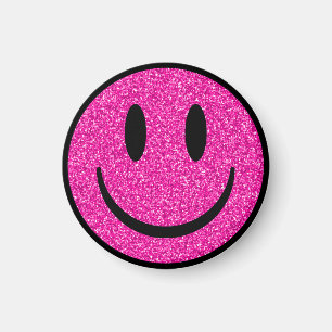 Roze Glitter Smile Face Magneet