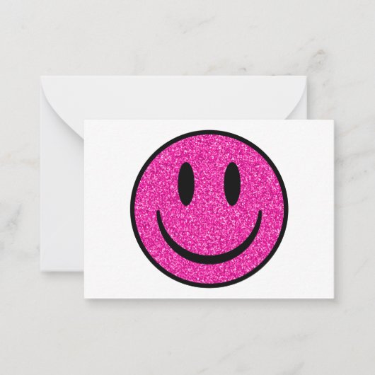 Roze Glitter Smile Face Notitiekaartje (Voorkant)